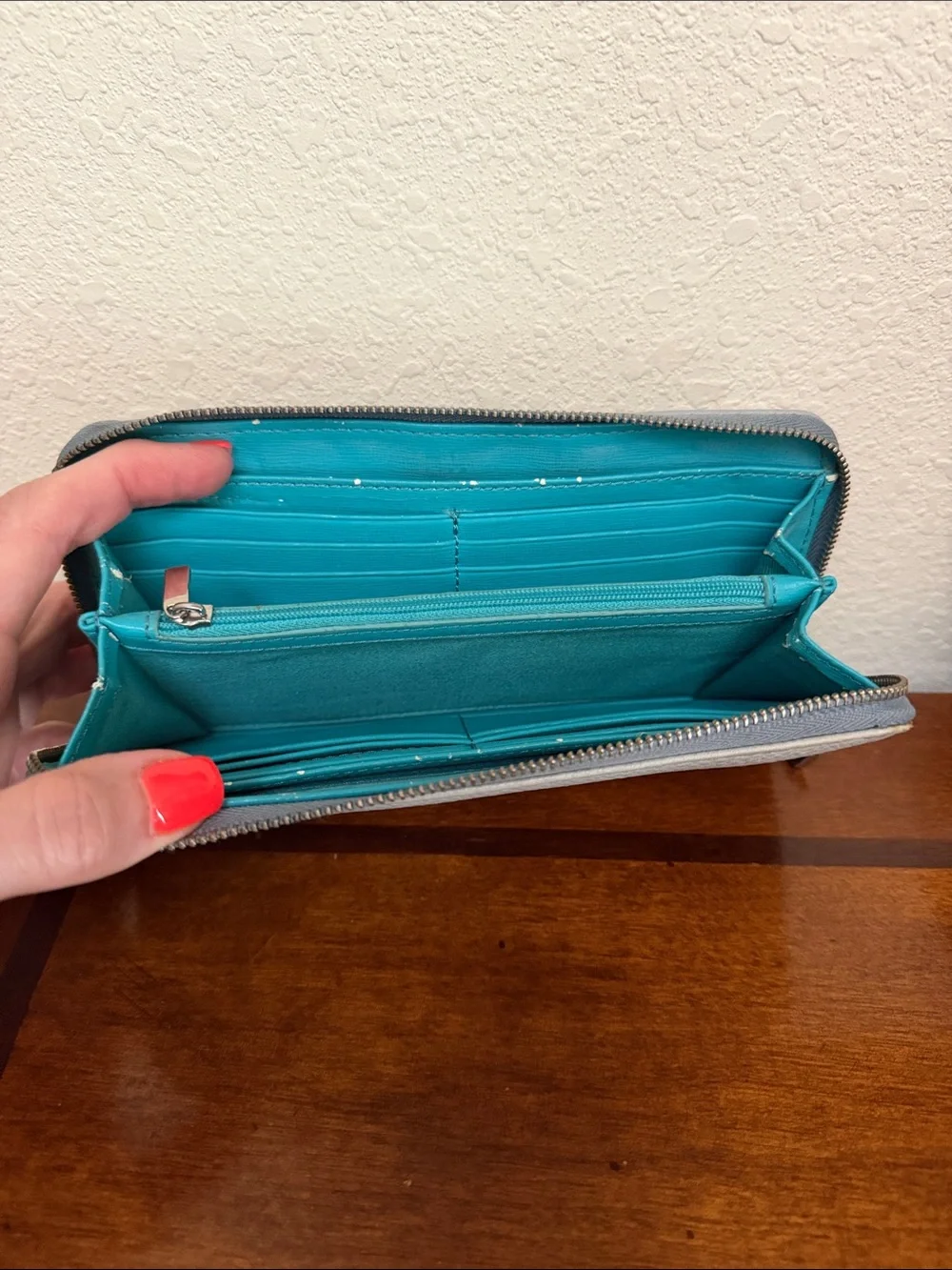 Fossil Light Gray Zip-Around Pebbled Leather Wallet
